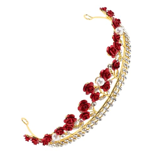 HONITANO Rote Prinzessinnenkrone Braut Diadem mit Funkelnden Strasssteinen Eleganter Rosen design Haarreif Legierungs hochzeitskopfstück Vielseitiges Brautschmuck für Romantische von HONITANO