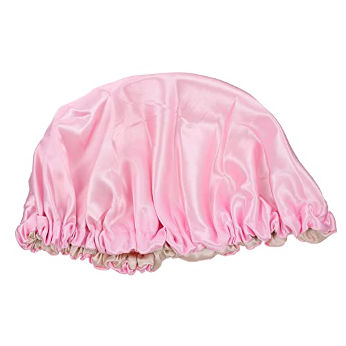 HONITANO Satin Duschhaube aus Polyester Elastische Doppellagige Schlafhaube und Badehaube für Mädchen Verstellbar Hautfreundlich Schützend bei Bad Make Up und Schlaf Rosa von HONITANO