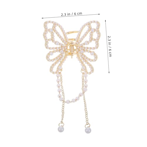 HONITANO Schmetterling Haarklammer mit Perlen und Quasten Rutschfeste Metall klaue Eleganter Haarschmuck für Dickes Langes Haar Modisches Accessoire für Damen Vielseitig für Alltag und von HONITANO