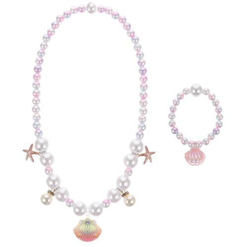 HONITANO Schmuckset Meerjungfrauen Perlen Halskette und Armband Hautfreundlich Kreatives Design Geeignet für Mädchen Party Foto Requisiten Alltag und Bühnenauftritte Rosa Muschel von HONITANO