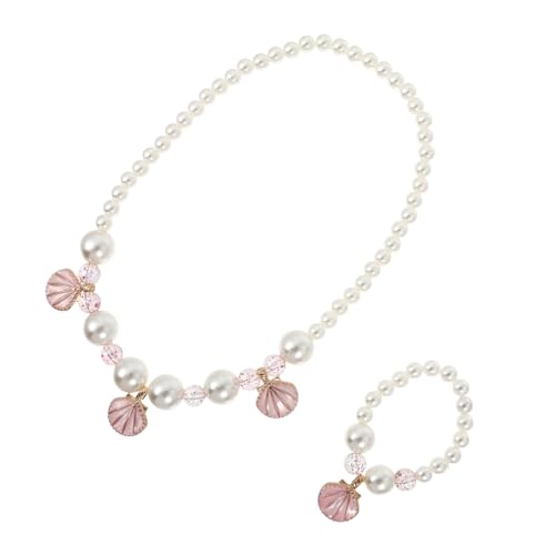 HONITANO Schmuckset Perlenarmband und Muschel Halskette in Rosa Simulierte Perlen Verkleidung für Mädchen Geschenk für Geburtstag Party Ostern Weihnachten Set von HONITANO