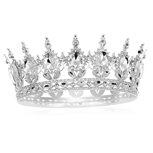 HONITANO Silberne Barock Tiara Damen Krone aus Langlebiger Legierung mit Funkelnden Strasssteinen Eleganter Haarschmuck für Hochzeit Braut und Festliche Anlässe Attraktives Design für von HONITANO