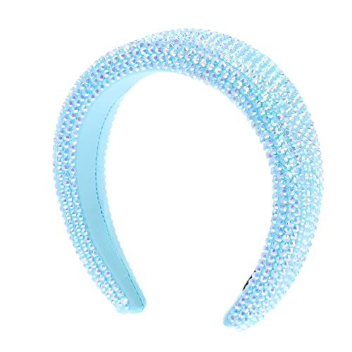 HONITANO Stirnband Mit Breiter Krempe Perlen Zubehör Strasshaarband Damen Stirnbänder Strassstirnband Elegant Braut- Weiblich Breiter Haarreif Klobig Mädchen Edelsteine Led Stoff Blau von HONITANO