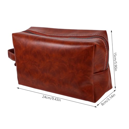 HONITANO Vintage PU Leder Kulturtasche Große Kapazität Tragbare Herren Kosmetiktasche Robust Leicht Reißverschlossener Kulturbeutel für Reisen Business und Outdoor Pflegeleicht Langlebig von HONITANO