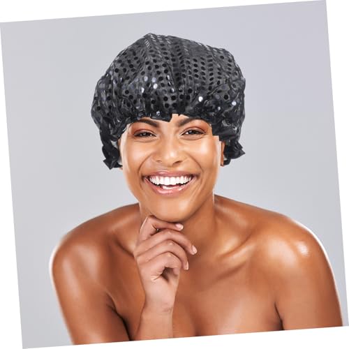 HONITANO Wasserdichte Wiederverwendbare Duschhaube mit Elastischem Band Doppellagig aus Peva und Pailletten Geeignet für Damen und Vielseitig als Haar und Nachtkappe für Dusche Spa und von HONITANO