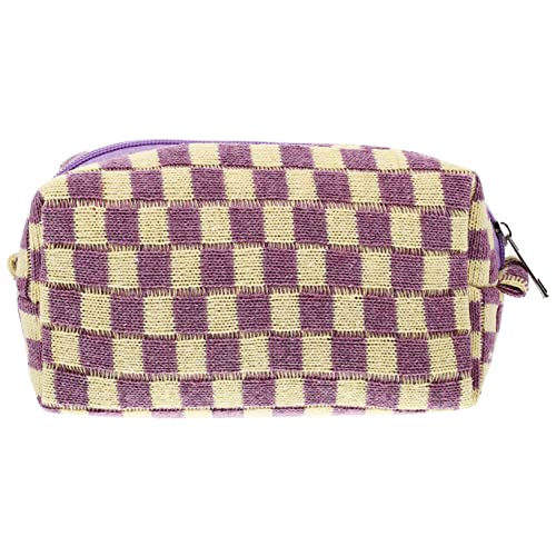 HONITANO Karierte Kosmetiktasche aus Wollgarn Große Reise Schminktasche Tragbare Kulturtasche für Damen mit Reißverschluss Leicht und Verschleißfest HONITANO Karierte Kosmetiktasche aus Wollgarn Große Reise Schminktasche Tragbare Kulturtasche für Damen mit Reißverschluss Leicht und Verschleißfest von HONITANO