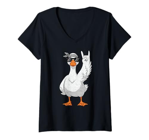 Damen Rock' n Roll Goose Geschenk Musikliebhaber Lustiges albernes Tier T-Shirt mit V-Ausschnitt Damen Rock' n Roll Goose Geschenk Musikliebhaber Lustiges albernes Tier T-Shirt mit V-Ausschnitt von HONKING ROCKER