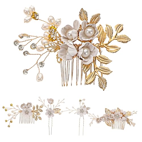 HONMEET 1satz Blumen Haarkamm Mit Haarspange Elegante Hochzeits-haaraccessoires Für Bräute Und Mädchen Handgefertigt Mit Perlen Und Blüten Teiliges Mit Goldakzenten von HONMEET