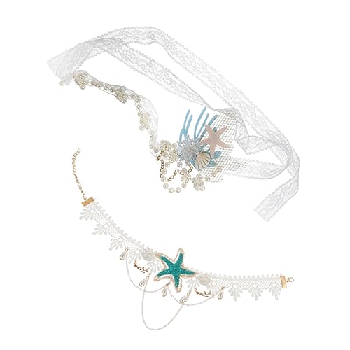 HONMEET 1 Satz Shell-Stirnband-Halskette graceling gracy Modische Halsketten für Damen im Trend Spitzen-Kit Muschelkette Kopfbedeckung mit Meeresmotiv Kreatives Perlen-Haarband Filzstoff von HONMEET