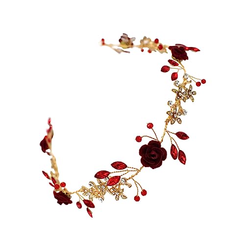 HONMEET 1 Stück Braut Stirnband Mit Strass Hochzeits Haarschmuck Aus Metall Und Stoff Weinrot Für Damen von HONMEET