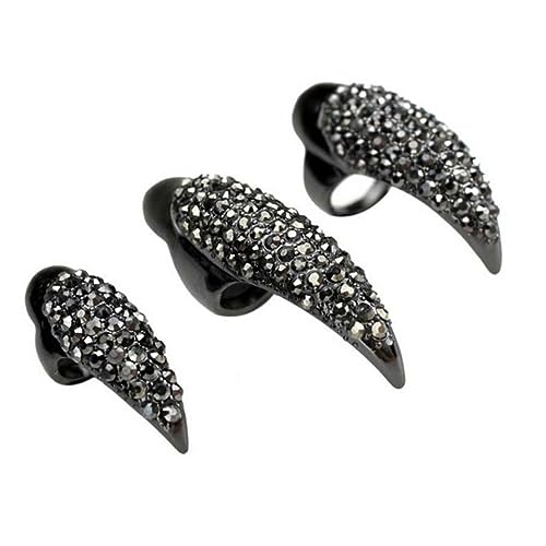 HONMEET Gothic Punk Krallen Fingerringe 10 Stück 3 Größen (s/m/l) Haltbare Hartlegierung Mit Strass Cosplay Dekoration Für Damen Und Herren Schwarz von HONMEET