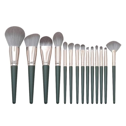 HONMEET 14stücke Teiliges Set Von Holzgriff-make-up-pinseln Schwarzgrün Professionelles Kosmetikpinsel-set Für Foundation Und Lidschatten Für Tägliche Anwendung Und Schönheitspflege von HONMEET