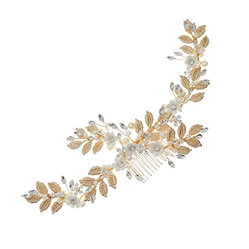 HONMEET Haarkamm Mit Perlen Und Metallblättern Für Brautschmuck Hochzeitshaarschmuck Retro-design Für Verschiedene Anlässe von HONMEET
