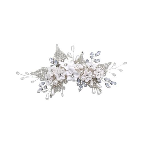 HONMEET 1stk Kopfbedeckungen Für Die Braut Haarschmuck Für Die Brautjungfer Silberne Haarspangen Blumendekor Weißes Dekor Tiara Aus Weicher Keramik Hochzeit Fräulein Kristallperle von HONMEET