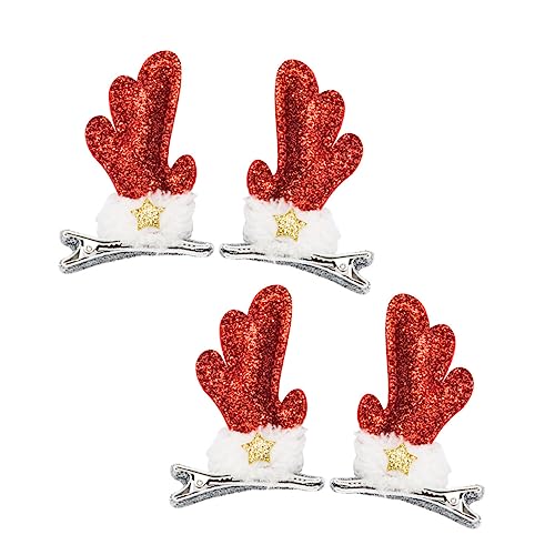 HONMEET 2 Paare Weihnachtliche Haarspangen Set Glitzernde Rentier Haarclips für Mädchen für Feste Partys Fotoshootings zu Weihnachten von HONMEET