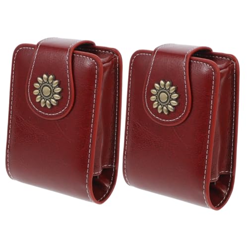 HONMEET 2stücke Pu Lippenstift Aufbewahrungstasche Mit Spiegel Tragbare Kosmetiktasche Für Lippenstifte Eleganter Make-up Organizer in Weinrot Für Unterwegs von HONMEET