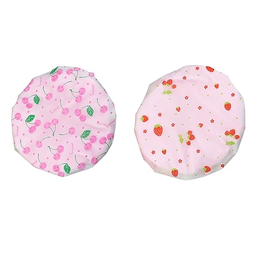 HONMEET Badekappe 2er-set Damen Elastischer Überzug Stilvolle Doppellagige Schnelltrocknende Spa-kappe Erdbeer- Und Kirschen-designs von HONMEET