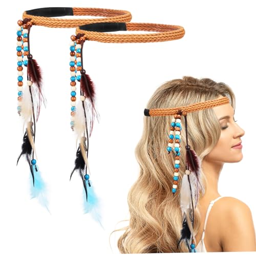 HONMEET 2stücke Geflochtene Stirnbänder Mit Plume Quasten Für Frauen Mädchen Mode Böhmischer Kopfschmuck Haarschmuck Für Party Cosplay Alltag von HONMEET