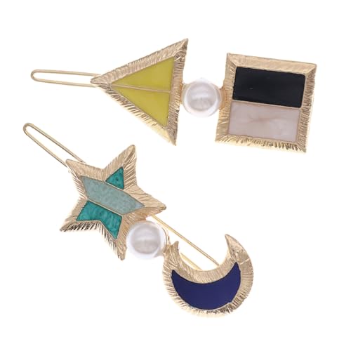 HONMEET 2 Stück Geometrische Haarspangen mit Stern Mondform Kleine Haarklammern für Damen Modischer Haarschmuck mit Perlenverzierung Geeignet für Alltag und Besondere Anlässe von HONMEET