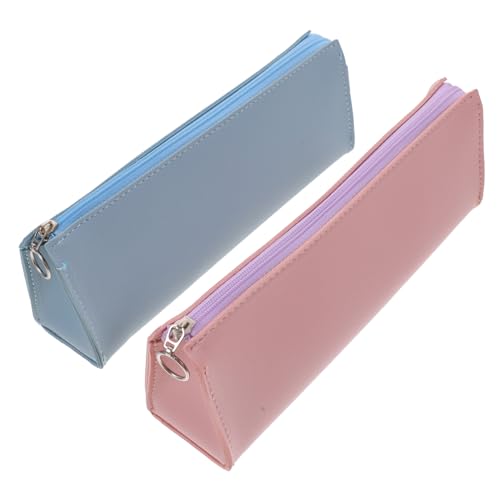 HONMEET 2 Stück PU Leder Federmäppchen Minimalistisches Mäppchen mit Reißverschluss Multifunktionale Stifttasche für Schule und Kosmetik Waschbar in Silber und Rosa Schreibwaren von HONMEET