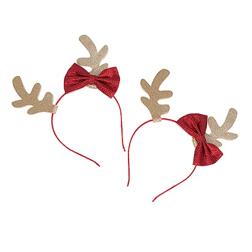 HONMEET 2pcs Weihnachten Beflockung Geweih Stirnband Glitter Bowknot Haar Band Für Jungen Und Mädchen Party Favor von HONMEET