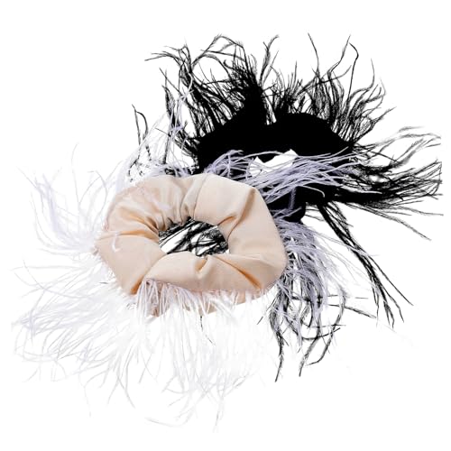 HONMEET 2 Stück Federmuster Haargummis Elastische Haarbänder Für Damen Pferdeschwanzhalter Haar-accessoires Mit Stoffmaterial Für Dickes Haar von HONMEET