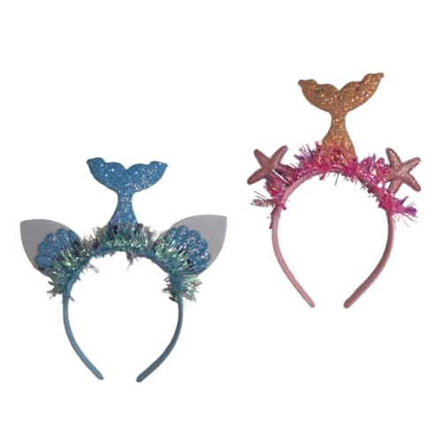 HONMEET 2stücke Stirnbänder Meerjungfrauendesign Leichter Haarschmuck Kopfschmuck Partyzubehör Für Mädchen Rosa Und Blau von HONMEET