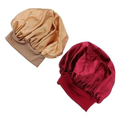 HONMEET 2stücke Teiliges Set Elastische Schlafhaube Für Damen Und Herren Breiter Satin Schlafhut Für Lockiges Und Glattes Haar Nachtkopfbedeckung Haarschutz Während Schlafs von HONMEET