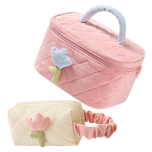 HONMEET 2stücke Große Gesteppte Kosmetiktasche Mit Reißverschluss Reise-kulturbeutel Für Damen Make-up-Tasche Für Reisen Als Schmink Und Schmuckbeutel Geeignet von HONMEET