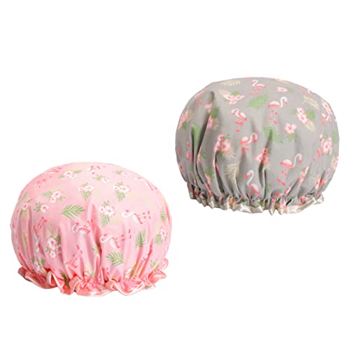 HONMEET 2stücke Peva Duschhaube Mit Flamingo-muster Und Wiederverwendbar Elastische Badekappen Für Damen Und Herren Für Langes Und Dickes Haar von HONMEET