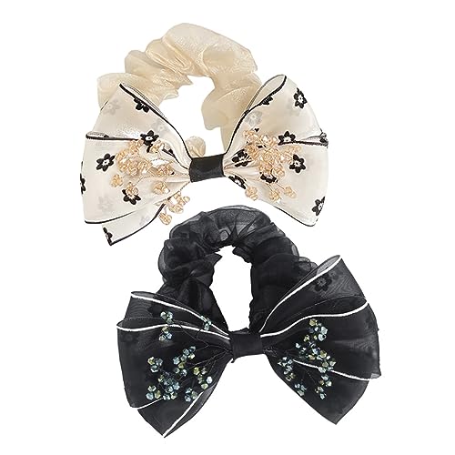 HONMEET 2stücke Blumen-haargummis Mit Schleifen Elastische Haarschmuck Für Mädchen Und Frauen Praktisches Haaraccessoire Für Jeden Anlass von HONMEET