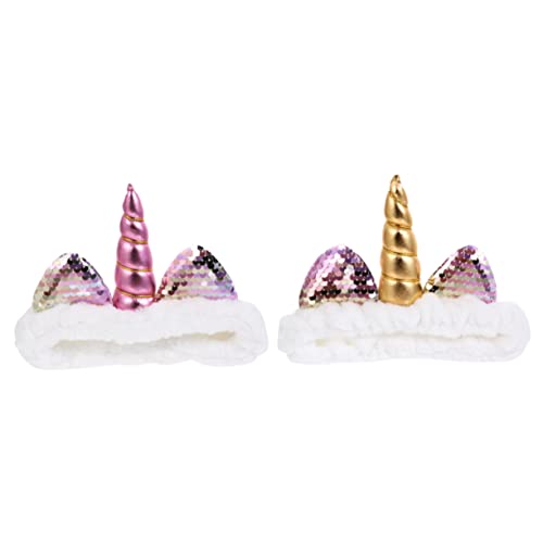 HONMEET 2stücke Einhorn Stirnband Elastisch Haarreif Korallen Haarband Gesicht Waschen Haarband Einhorn Wickel Elastisch Stirnband Korallen Gesicht Waschen von HONMEET