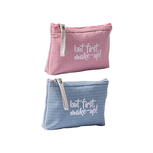 HONMEET 2stücke Tragbare Kosmetiktaschen Mit Englischem Druck Makeup Pouch Und Toilettenartikel Organizer Für Frauen Und Blau Für Reisen Gym Und Alltag von HONMEET