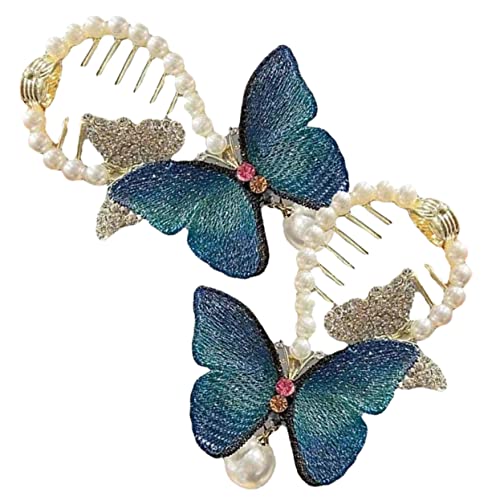 HONMEET 2 Stück Schmetterlings-haarknotenhalter Strass-dutt-clip Pferdeschwanzhalter Perlen-haarclip Für Mädchen von HONMEET