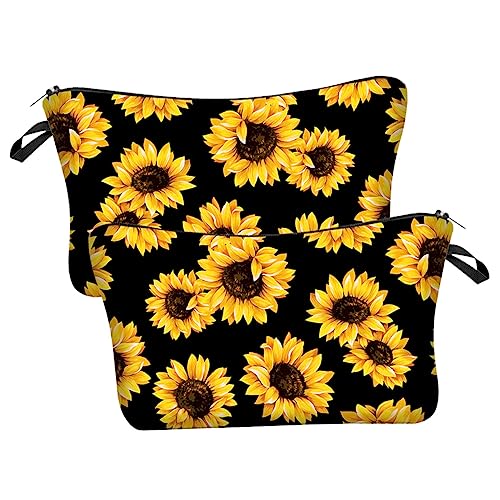 HONMEET 2stücke Kosmetiktasche Mit Druck Für Reisen Sonnenblumen-Muster Tragbar Leichte Schminktasche Organizer Für Hautpflege Und Toilettenartikel Reißverschlusstasche Für Make-up von HONMEET