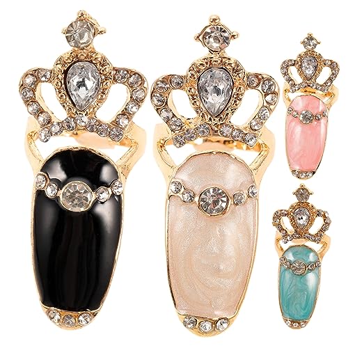 HONMEET 3 Sets Luxus Fingernägel Damen Nail Art Charm Krone Nagel Knöchel Nagel Ringe Strass Nagel 4 Stück * 3 von HONMEET