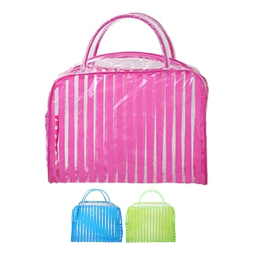 HONMEET 3 Stück Wasserdichter Transparenter Kulturbeutel Rot Grün Blau PVC Reise Make up Kosmetiktasche mit Streifen Muster für Damen Flugreise Strand Flughafen von HONMEET