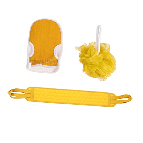 HONMEET 3St Badetuch heizlùfter Duschblume Badezimmer-Accessoires Badehandschuh Körperbürste Körperschwamm Körperwäscher Puff Badekugel Badeset langes Rückenhandtuch Stoff Yellow von HONMEET