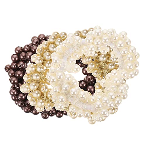 HONMEET 3 Stück Perlen Haargummis Für Frauen Elastische Haarbänder Pferdeschwanzhalter Vielseitig Als Armband Verwendbar Für Partys Und Tägliche Dekoration von HONMEET