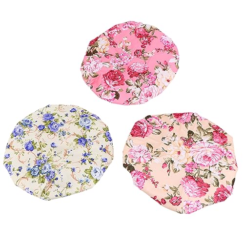 HONMEET 3stücke Pack Wasserdichte Doppellagige Duschhaube Schöne Badekappe Aus Peva Für Frauen Und Mädchen Violette Blume Rosa Blume von HONMEET