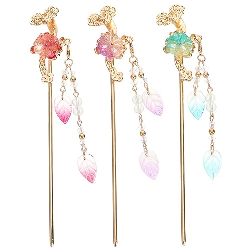 HONMEET 3stücke Vintage Haarstäbe Mit Blumenquaste Japanische Haarnadel Für Frauen Chinesische Haaraccessoires Haarknotenhalter Im Antik-stil Haarstab Mit Drop-design Für Verschiedene Fris von HONMEET