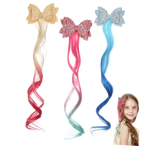 HONMEET 3stücke Lockige Haarverlängerungen Für Mädchen Junge Mädchen Haarspangen Mit Schleifenclips Farbige Clip-in Extensions Junge Zubehör Für Spiel Und Party von HONMEET