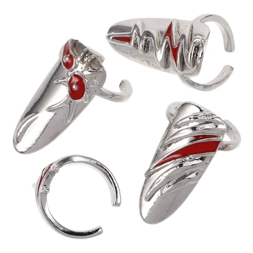 HONMEET 4 Stk. Teiliges Gothic Punk Fingernagel Verstellbare Fingernagelringe Abnehmbare Nagelspitzen-schmuck für Frauen und Mädchen Nagelkunst-dekoration Flexibel Tragbar von HONMEET