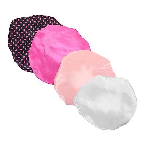 HONMEET 4stücke Doppellagige Satin Duschhaube Für Damen Und Pflegeleicht Für Haare Beim Duschen Bad Und Pflege Farben Wassermelone von HONMEET