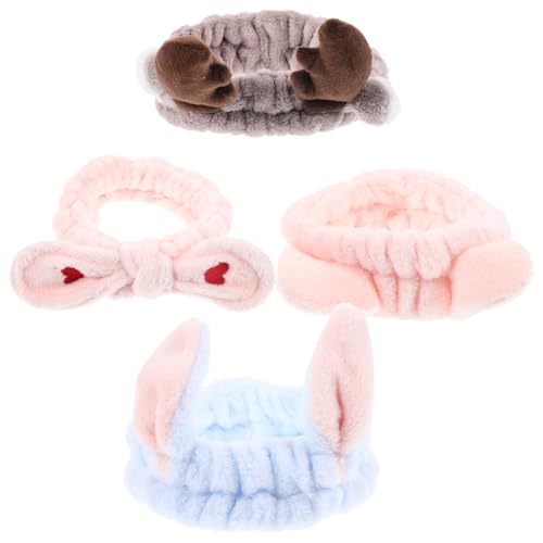 HONMEET 4stücke Teiliges Haarband Mit Katzenohren Deer Fleece Und Pflegeanwendung Für Make-up Gesichtsreinigung Yoga Und Spa Elastisch Und Für Damen von HONMEET