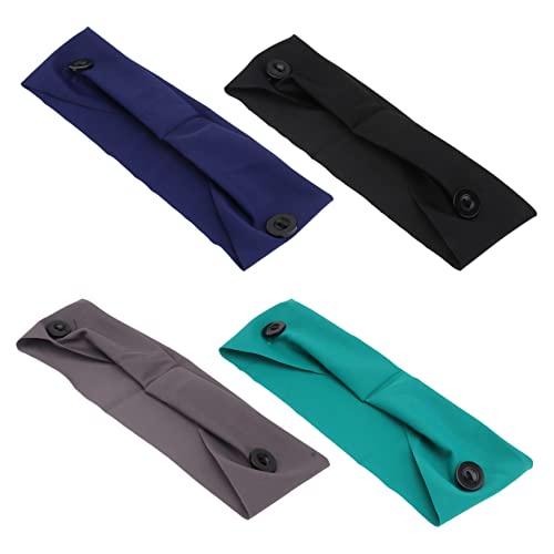 HONMEET 4stücke Stirnband Schweißabsorbierend Atmungsaktives Haarband Sport Accessoire Mit Maskenknöpfen in Schwarz Dunkelgrün Dunkelgrau Marineblau von HONMEET