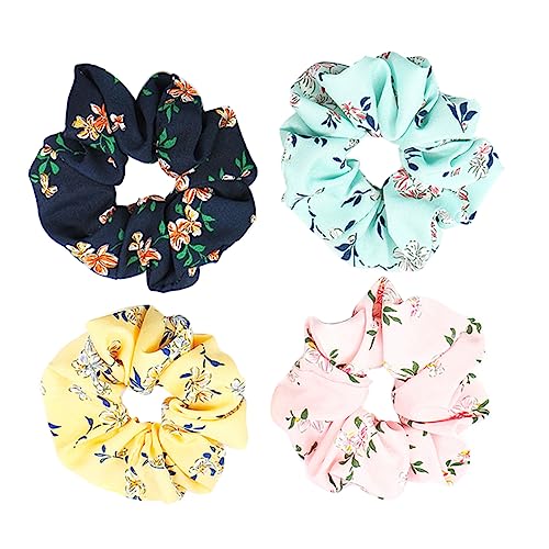 HONMEET 4stücke Blumenhaarband Mit Blumenmuster Stoff Pferdeschwanzhalter Stretch-haargummi Für Frauen Und Mädchen Haarschmuck Gemischte Farbe von HONMEET