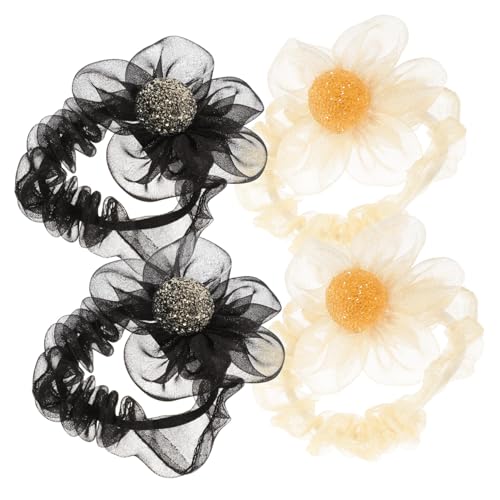 HONMEET 4stücke Blume Haargummi Mesh Haarring Einfache Haar Seil Frauen Kopfschmuck Für Mädchen Haarschmuck Netz-haarringe Haarseil Blumen-haargummis von HONMEET