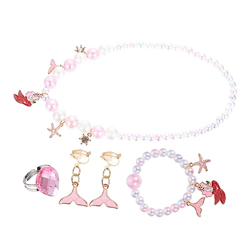 HONMEET 4 Stück Schmuckset Meerjungfrau Anhänger Bunte Perlen Halskette Armband Ring Set für Mädchen Party Geburtstag Strand Spielspaß von HONMEET