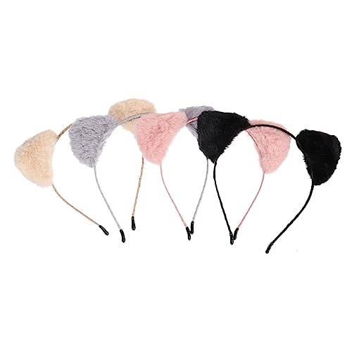 HONMEET 4 Stück Katzenohren Haarreif Plüsch Ebene Haarreif Für Cosplay Und Partys Einheitsgröße Pink Beige Grau Schwarz Lustige Kostümaccessoires Für Kinder Und Erwachsene von HONMEET